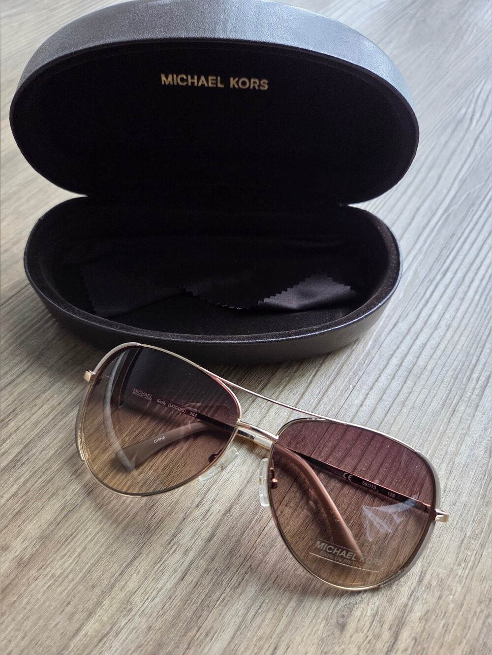 Deadstock Vintage 2000s Michael Kors Sicily M2045S Aviator Sunglasses Gold Dune